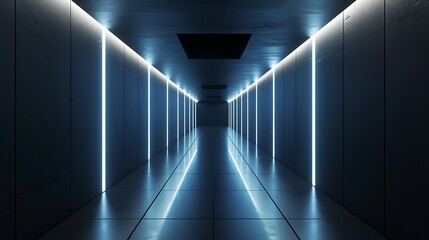 Abstract corridor interior design with linear light