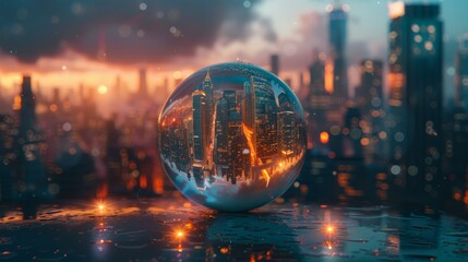 A Close up of a Glass Ball With a Cityscape in the Center of It - Generative AI