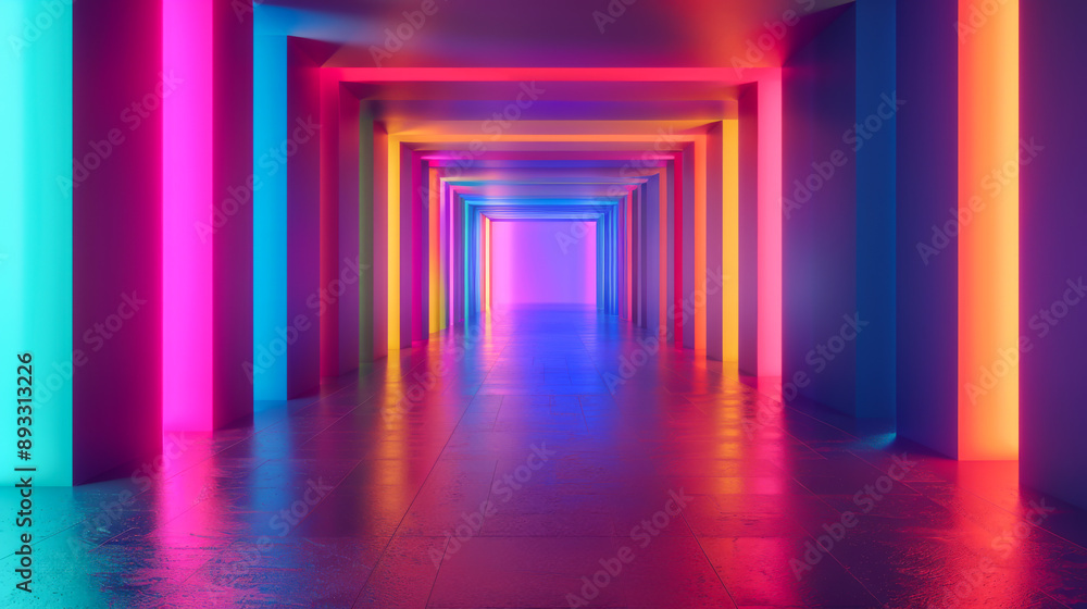 Aufkleber a striking geometric passage with technical symmetrical lines. abstract background with multi-colore