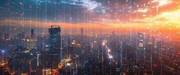 Obraz premium Smart connection in cyberspace network and futuristic telecom web: wireless grid and ai innovation