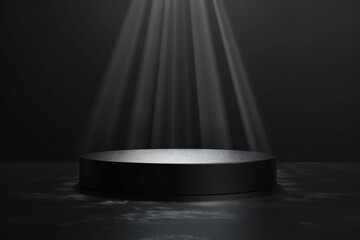Black Podium with Dramatic Spotlight, Modern Event and Artistic Display