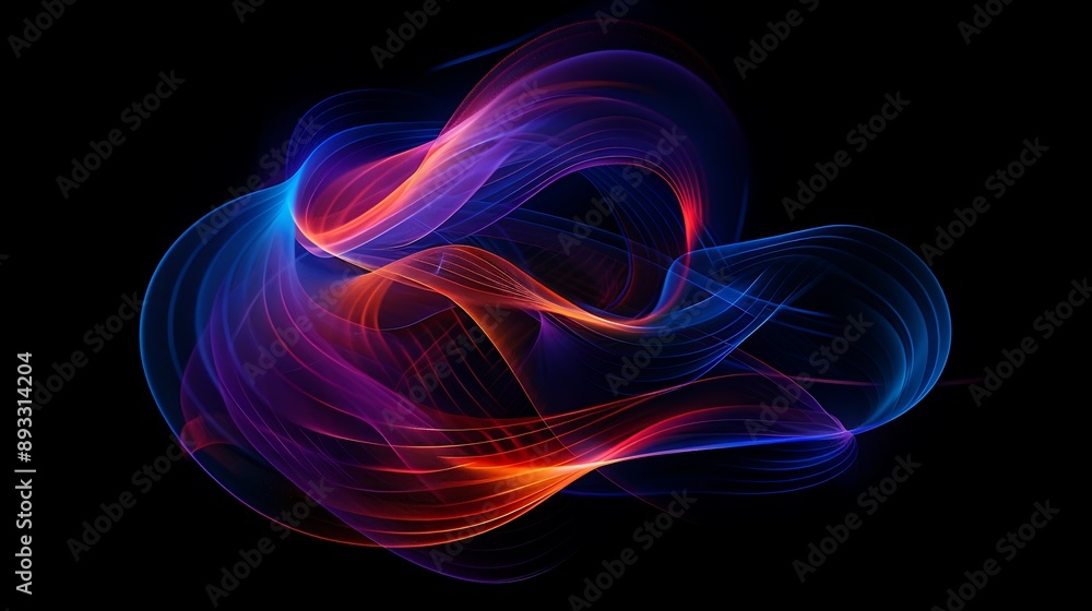 Wall mural abstract twisted light trail dynamic shape on black background