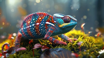 Vibrant Chameleon on Moss