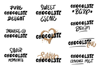 Set Handwriting quote about chocolate. Handmade quote for cafe, bar and restaurant. 
