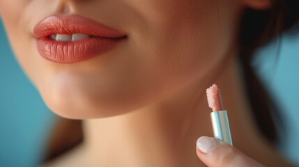 Woman smiling and applying lip balm.