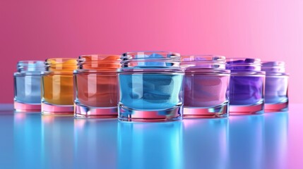 Colorful jars of nail polish neatly arranged, showcasing vibrant shades.