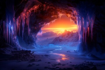 A concealed cavern with glistening icicles and subtle lighting reveals an enchanting and mysterious underground world.