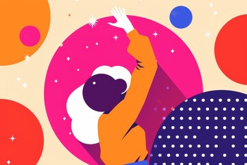 Fototapeta premium Fashion girl in a retro 70s outfit, dancing at a disco