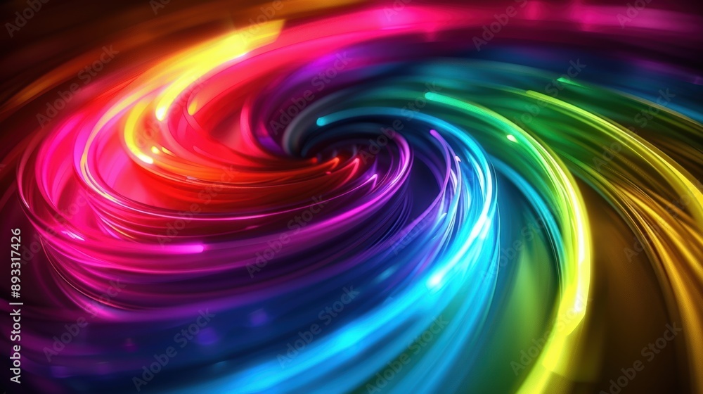Poster vibrant neon swirl of rainbow colors creating an abstract and dynamic background, ideal for artistic