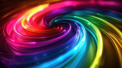 Fototapeta premium Vibrant neon swirl of rainbow colors creating an abstract and dynamic background, ideal for artistic and creative projects.