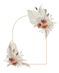 Bohemian rustic arch with dried floral arrangement, watercolor floral arch background