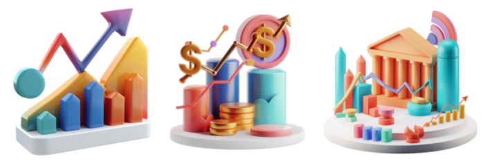 3d capital market icon on transparent background