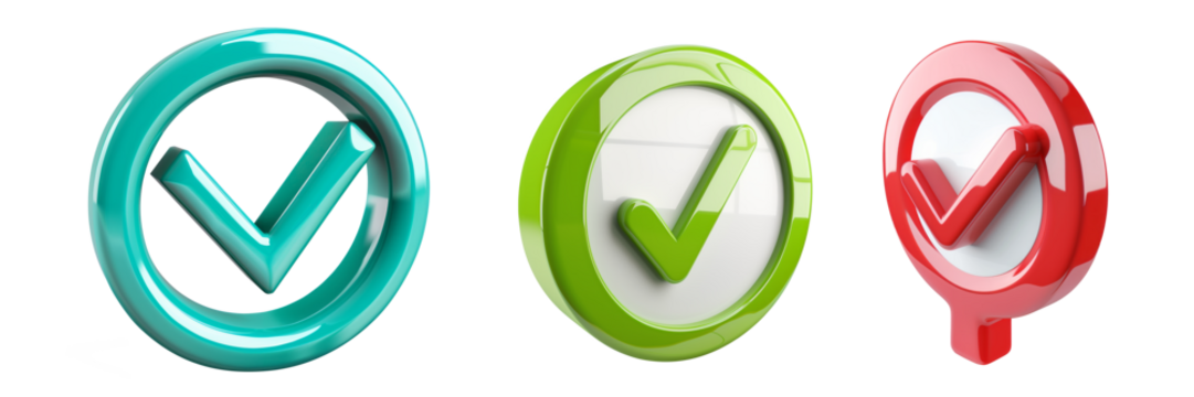3d compliance icon, right sign on transparent background