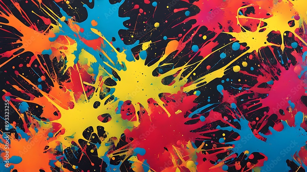 Poster abstract splatter paint in bold, contrasting colors, creating a dynamic and energetic visual impact
