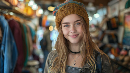 Fototapeta premium Young woman shopping in a clothing store,generative ai