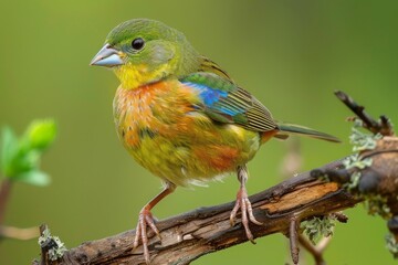 Female Painted Bunting perched on a branch