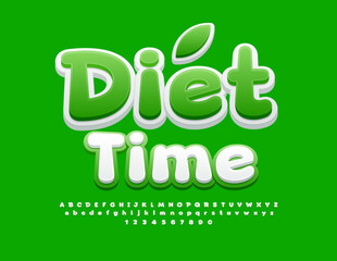 Vector healthy poster Diet Time. Cute Creative Font. Bright Alphabet Letters and Numbers set.