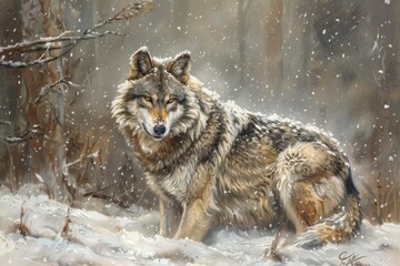 Naklejka premium Gray Wolf in winter snow