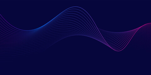 Modern abstract glowing wave lines on dark background. Smooth curved wave line. Dynamic flowing wave lines design element. Futuristic technology and sound wave pattern. Vector EPS10.