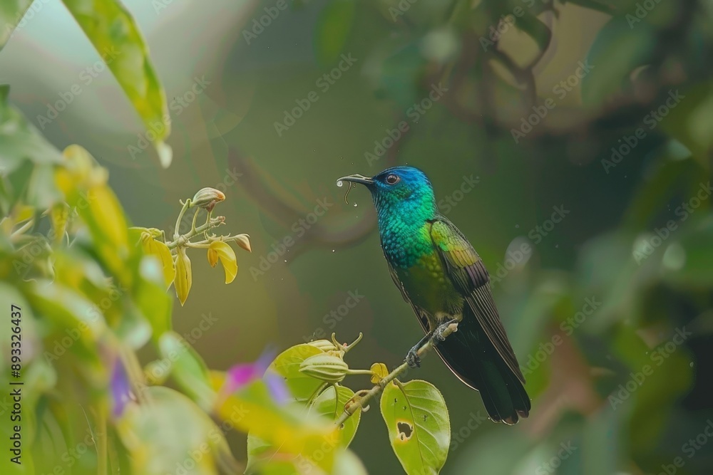 Sticker Green Violetear male feeding on nectar