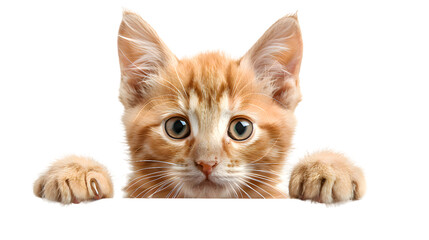 Obraz premium Kitten holding blank banner isolated on transparent background