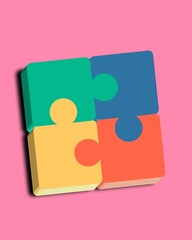 Puzzle icon illustration, colorful 3d puzzle vector design. Continuous and Separate Puzzle Pieces.