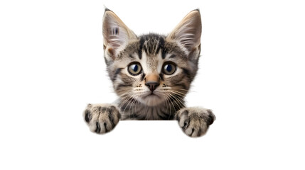 Obraz premium Kitten holding blank banner isolated on transparent background