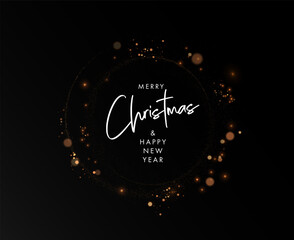 Gold light circle with with glittering dust and shimmery particles. 2024 Happy New Year and Merry Christmas Abstract shiny color gold wave design element