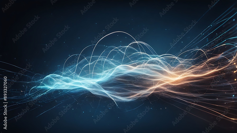 Poster Abstract data cloud with digital particles and light trails, representing technology and innovation