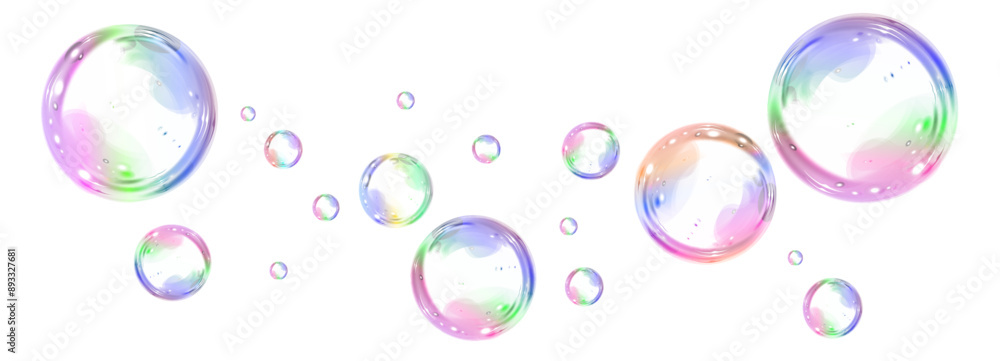 Wall mural bubble png. set of realistic soap bubbles. vector flying soap bubbles. vector bubbles with multicolo