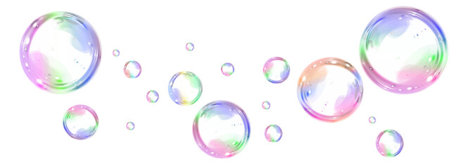 Bubble PNG. Set of realistic soap bubbles. Vector flying soap bubbles.  vector bubbles with multicolored paint on white background