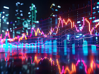 Fototapeta premium 3D visualization, featuring a glowing forex chart in abstract space, with futuristic illumination on a neutral background