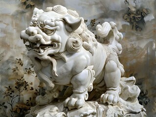 Naklejka premium Serene Beauty: Exploring the Mysteries of a White Chinese Garden Dog in 4:3
