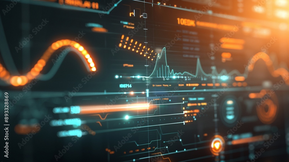 Poster high-tech background with a glowing analytics dashboard, emphasizing brand awareness