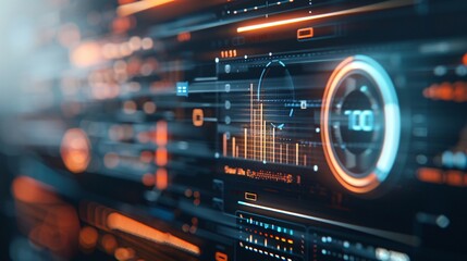 Fototapeta premium High-tech background with a glowing analytics dashboard, emphasizing brand awareness