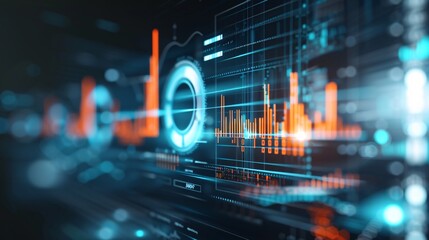 Obraz premium High-tech background with a glowing analytics dashboard, emphasizing brand awareness