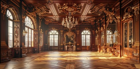 Fototapeta premium The classic elegance of a vast wooden chamber exudes timeless sophistication and grandeur.