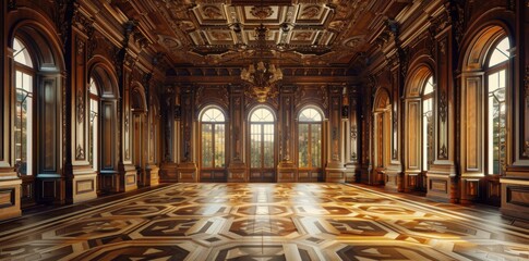 Obraz premium The classic elegance of a vast wooden chamber exudes timeless sophistication and grandeur.