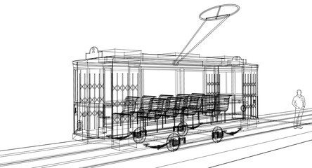  city ​​tram vintage 3d illustration