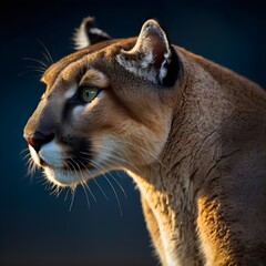 Naklejka premium close up, macro photo shot of a puma, smoky, dark blue and yellow gradient