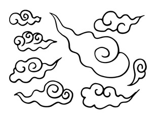 Hand drawn illustration and cloud icon set
