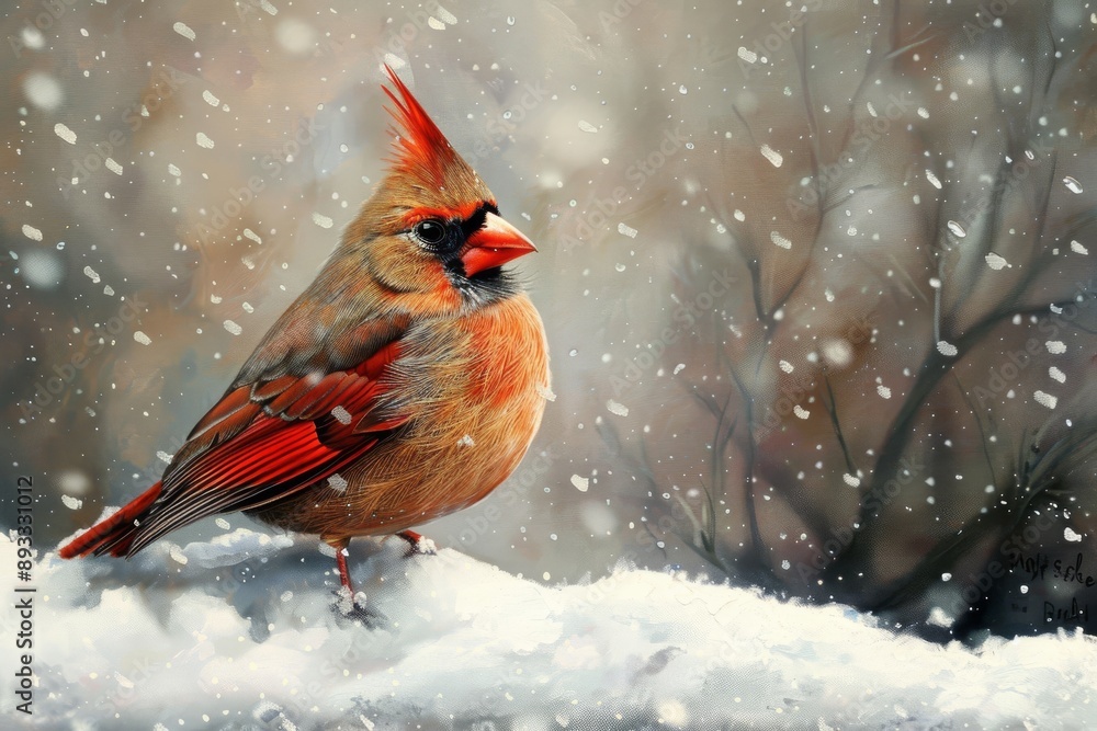 Canvas Prints Northern Cardinal female in winter snow