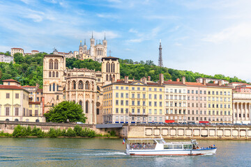 Gothic Lyon Cathedral by the Saône River in the Vieux Lyon District, France