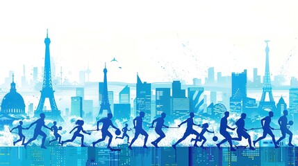 olympic games Paris 2024 illustration ,olympic athlete silhouette paris arc in tri color theme