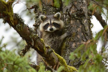 Fototapeta premium Northern Raccoon in tree, young animal