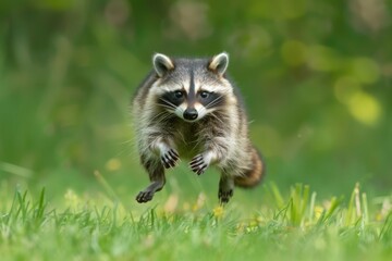 Obraz premium Northern Raccoon running in grass
