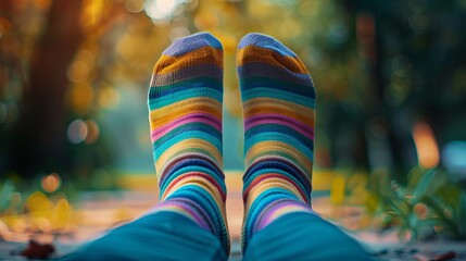 A variety of colored socks with beautiful patterns.