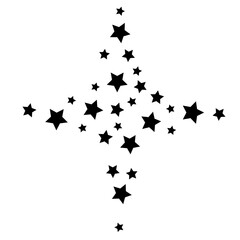 A black and white image of a symmetrical arrangement of stars forming a cross-like shape