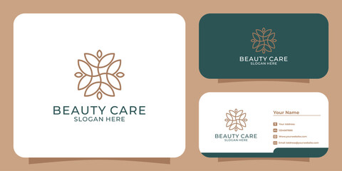 Hand drawn feminine and modern flower template logo set