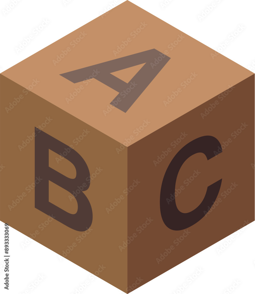 Poster wooden alphabet block displaying the letters a, b, and c, is isolated on a white background with an 